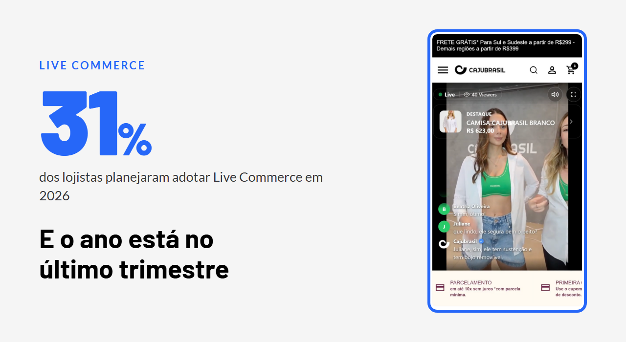 31% dos lojistas planejaram adotar Live Commerce em 2026, e o ano está acabando